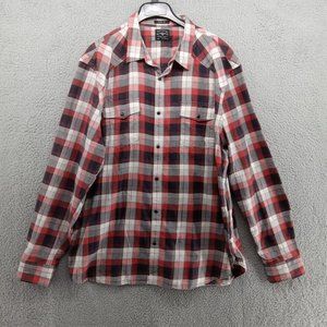 Lucky Brand Shirt Mens XXL Black Red Plaid Flannel‎ Snap Buttons Western Pockets